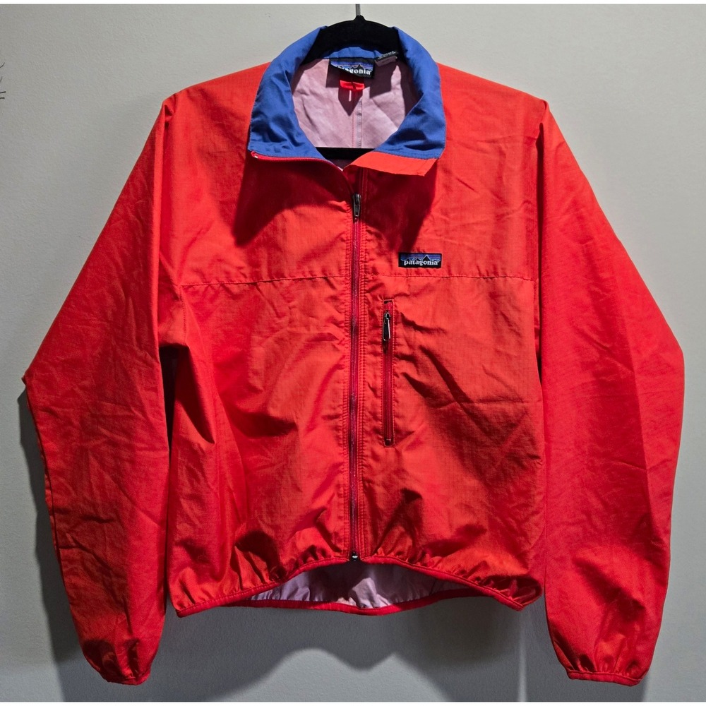 Vintage 98 Patagonia Women's S Red Windbreaker light Jacket Full Zip Blue Collar